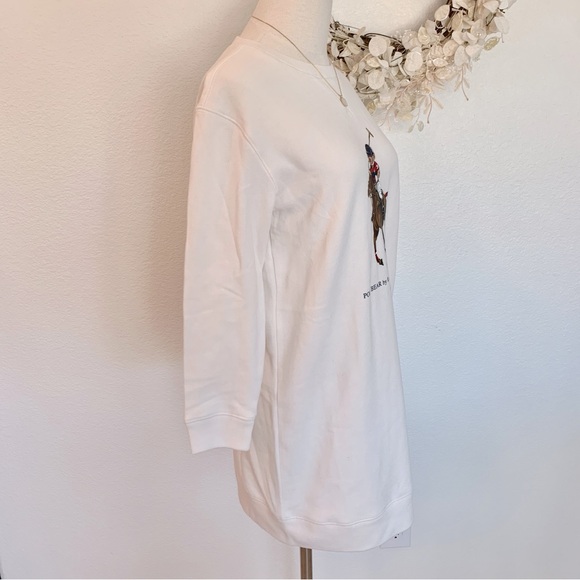 Ralph Lauren Ivory White Polo Bear on Horse Cotton Fleece Sweatshirt Tunic Dress - Picture 4 of 12